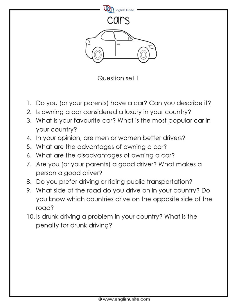 English Unite - 20 Questions Speaking Challenge - Cars