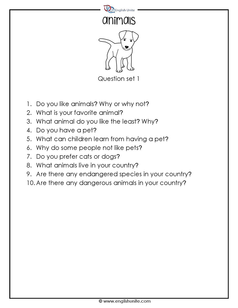 English Unite - 20 Questions Speaking Challenge - Animals