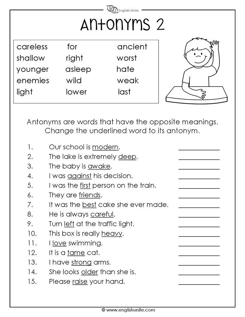 English Unite - Antonyms Worksheet 2