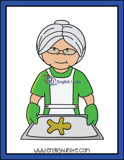 clip art - old lady baking tray
