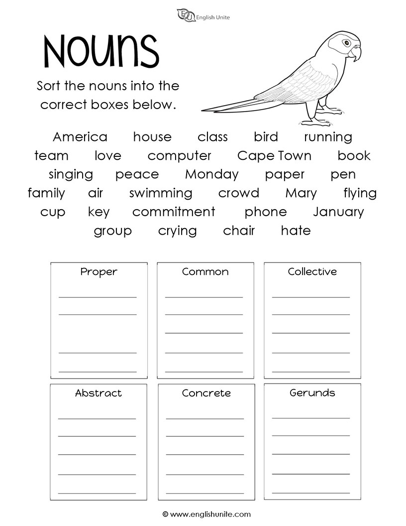 English Unite - Nouns Worksheet For Concrete And Abstract Nouns Worksheet