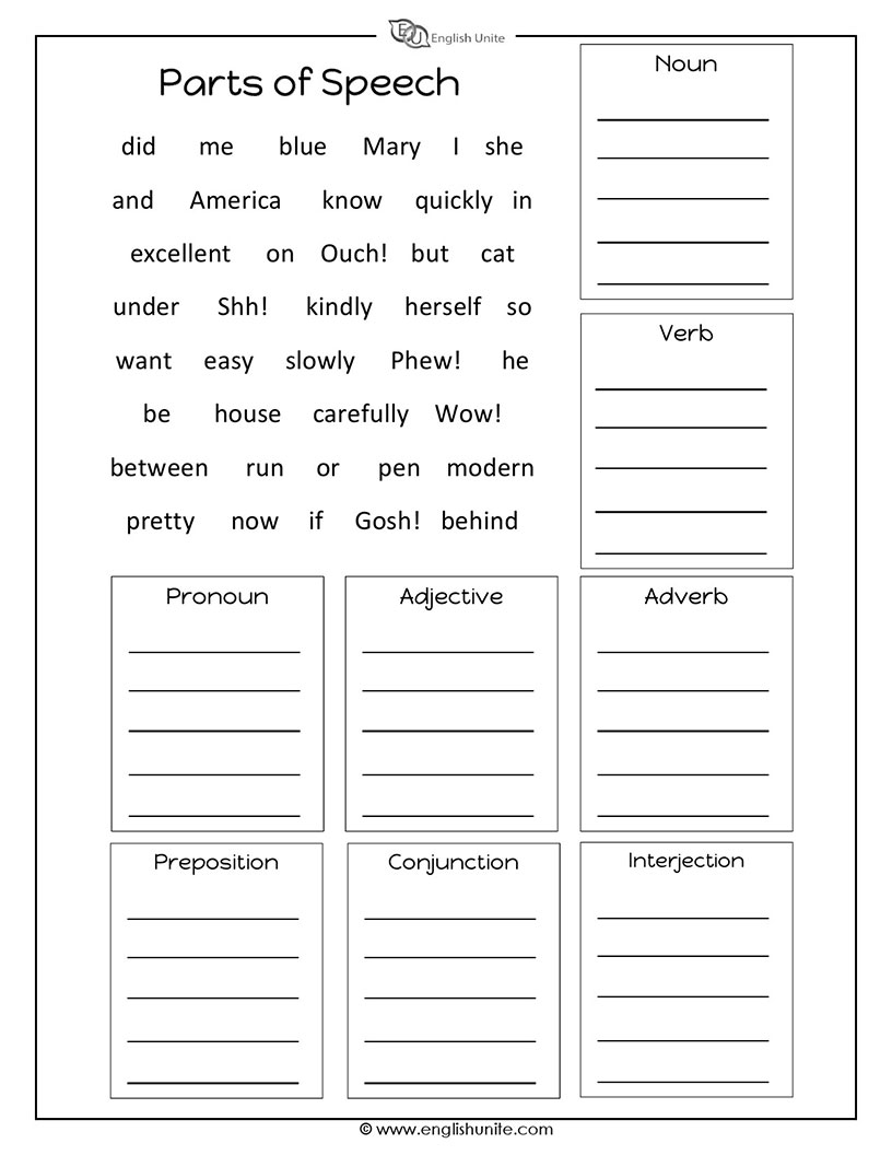 Parts Of Speech Review Worksheet Worksheets For Home Learning