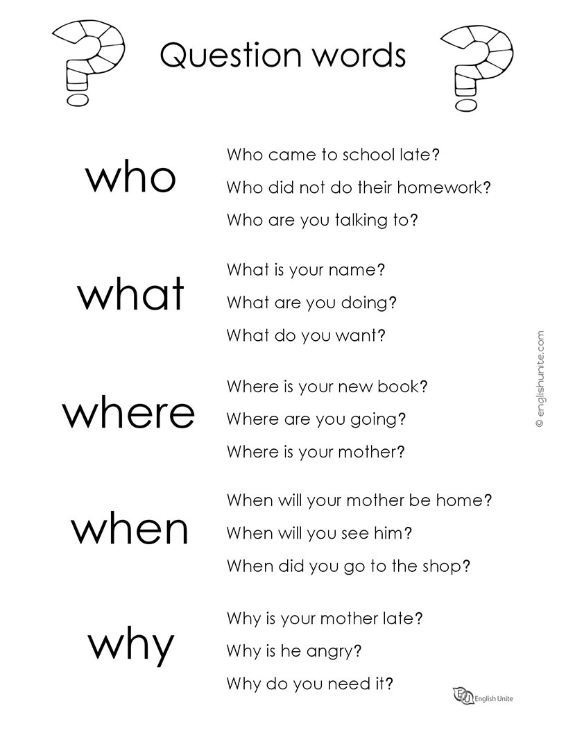 English Unite - Question Words Worksheet