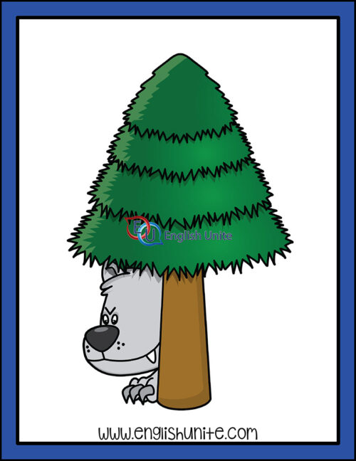 clip art - wolf behind tree