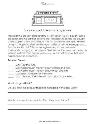 English Unite - Shopping Role Play (Supermarket)