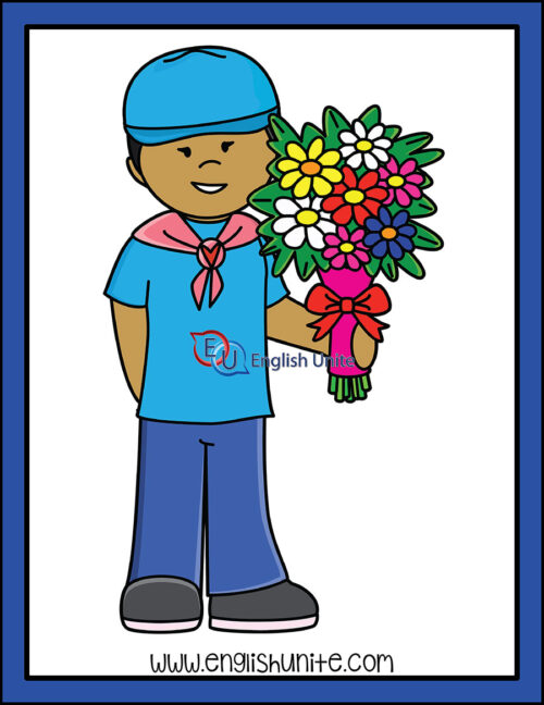 clip art - boy with flowers