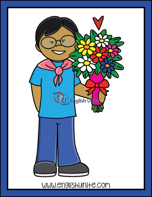 clip art - boy holding flowers