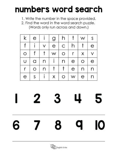 word search - numbers