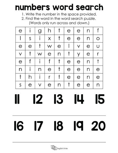 word search - numbers 2