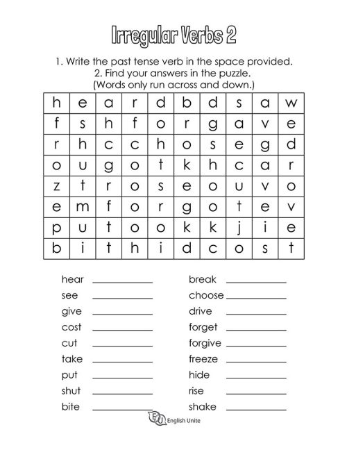 word search puzzle - irregular verb 2