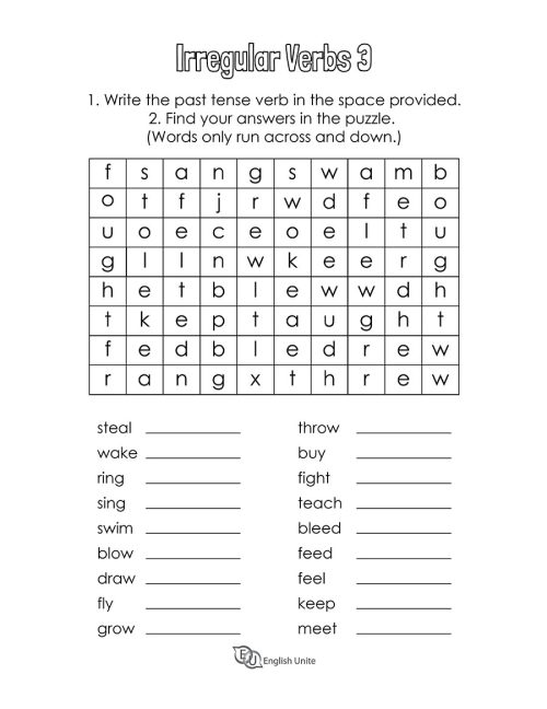 word search puzzle - irregular verb 3