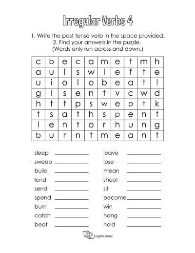 word search puzzle - irregular verb 4