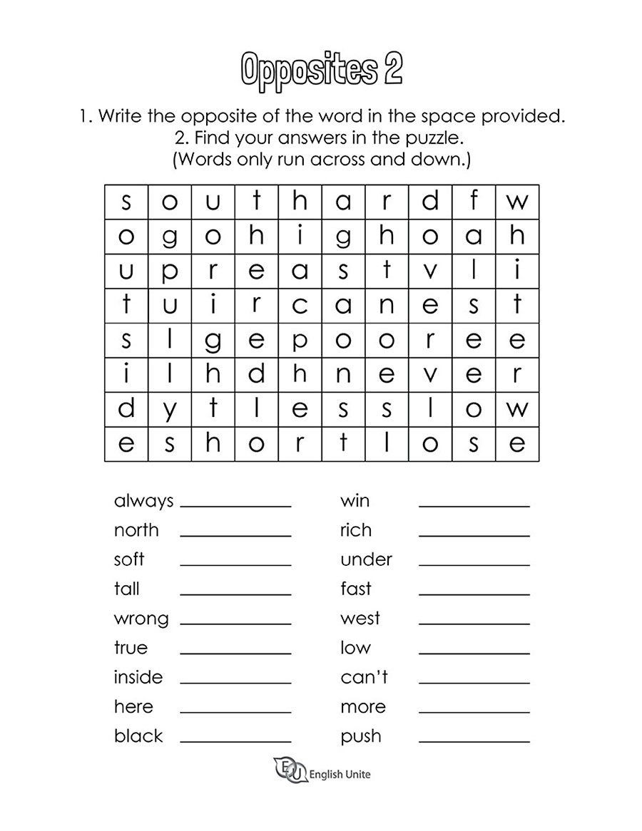 English Unite - Opposites Word Search Puzzle 2