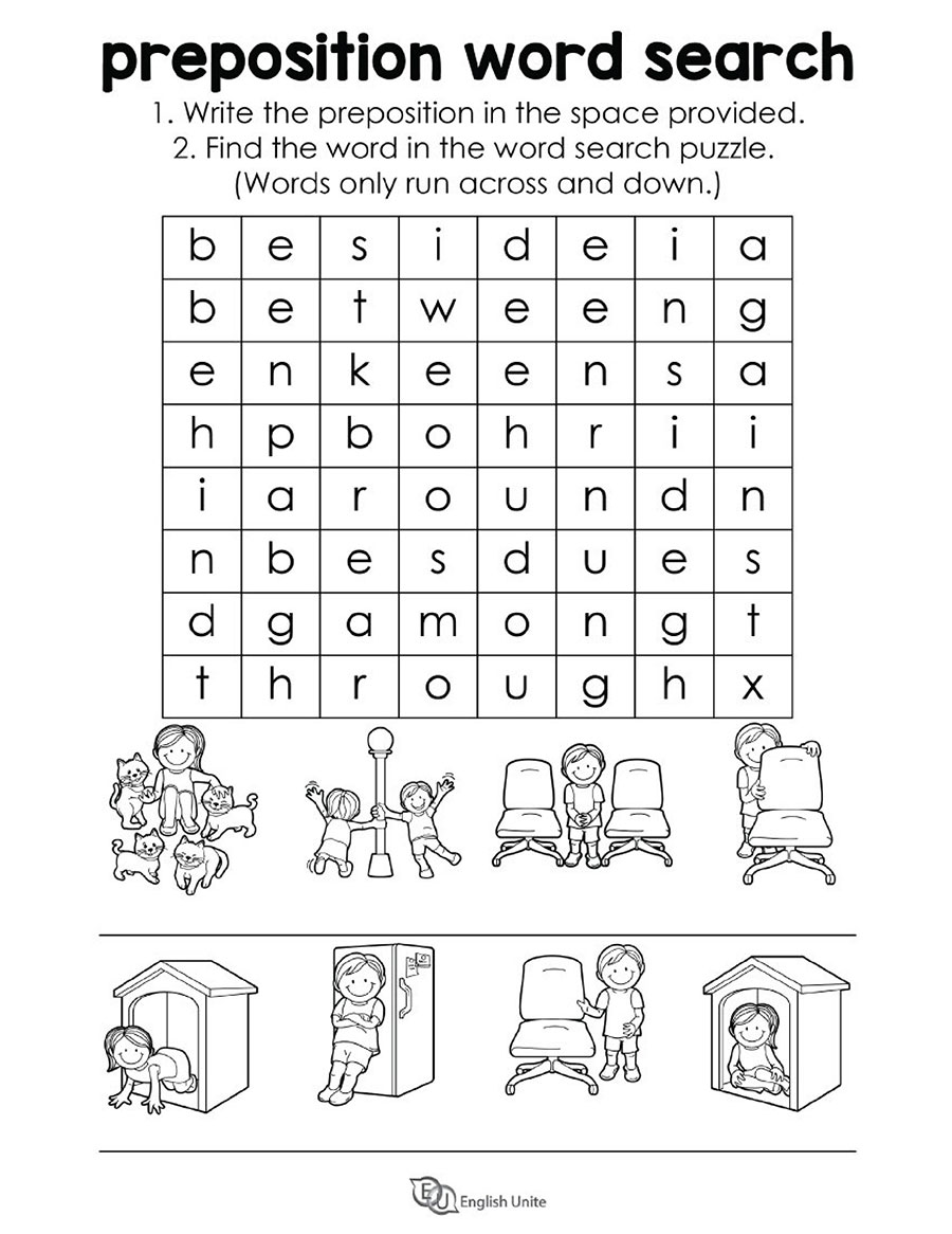 English Unite Preposition Word Search Puzzle