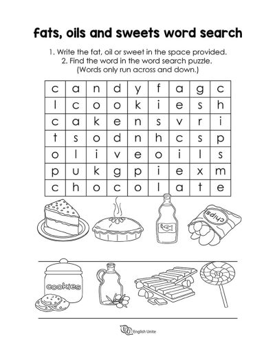 word search - fats, oils and sweets