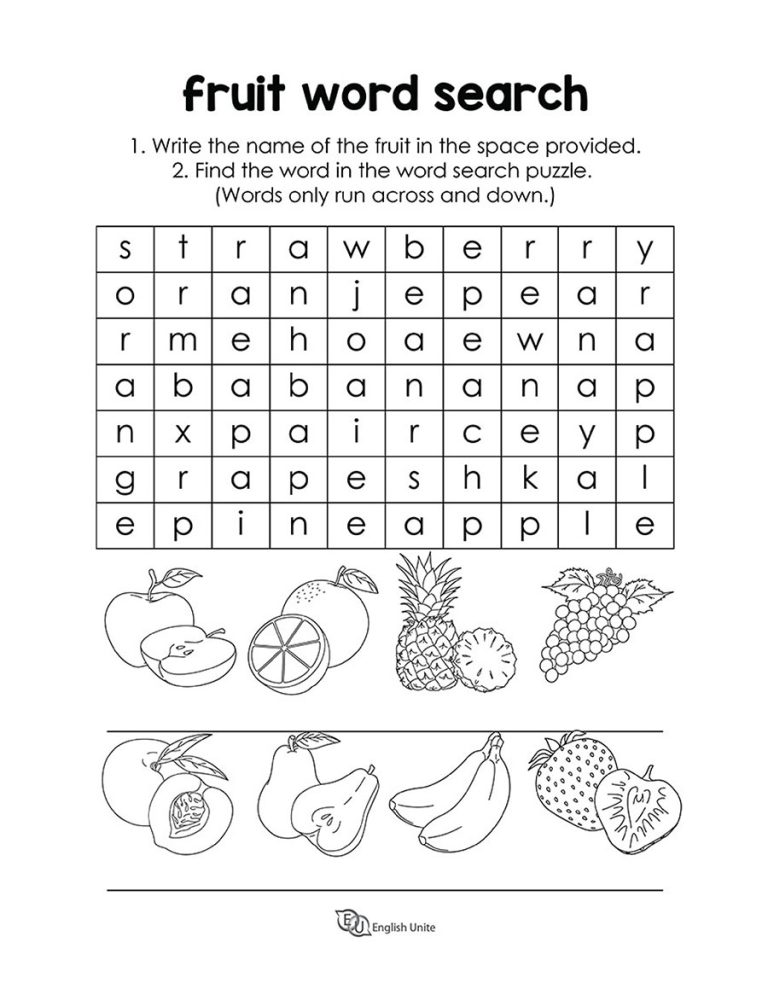 English Unite - Fruit Word Search Puzzle