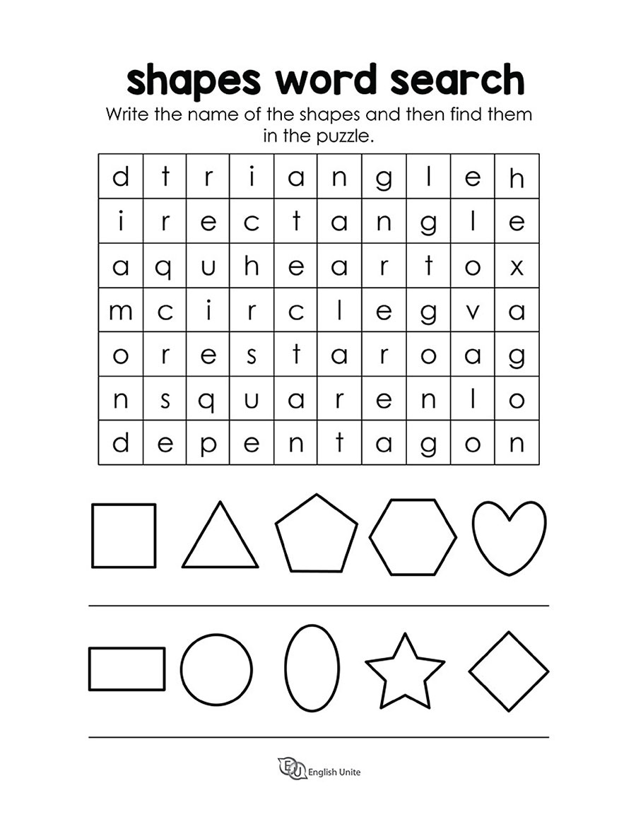 English Unite - Shapes Word Search Puzzle.