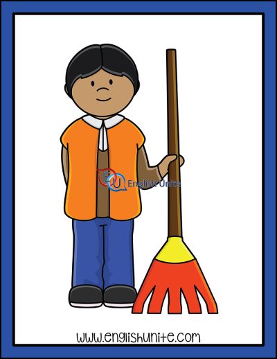 clip art - boy with a rake