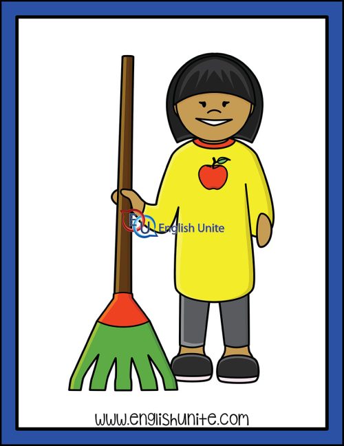 clip art - girl holding a rake