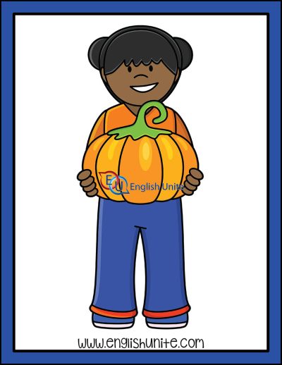 clip art - girl holding pumpkin