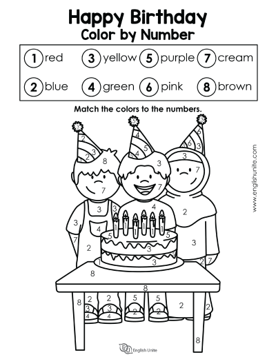 birthday color by number worksheet