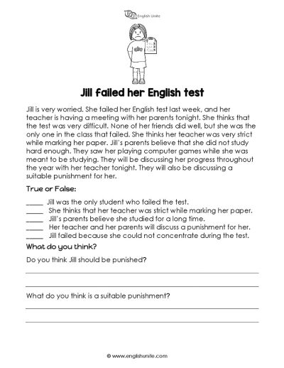 Short story - Jill failed her English test